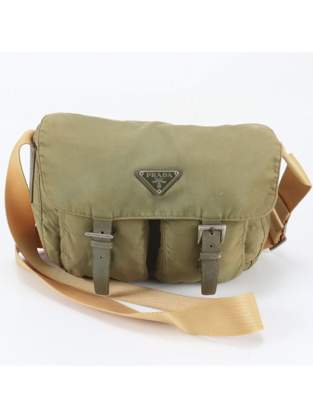 Prada Tessuto Nylon Triangle Logo Leather Shoulder Bag Crossbody Messenger